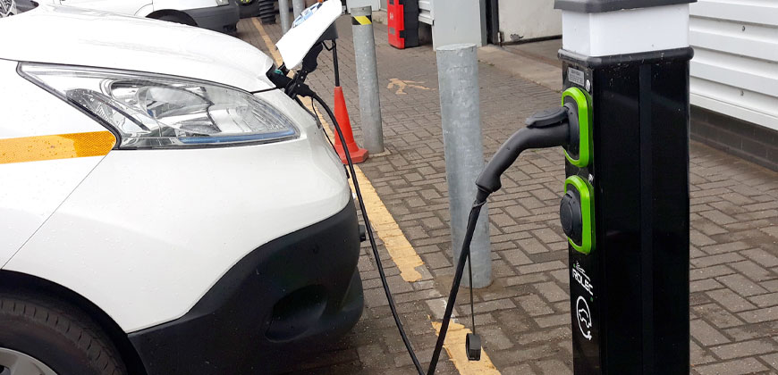 Urbaser electric vans charging at the North Farm Depot